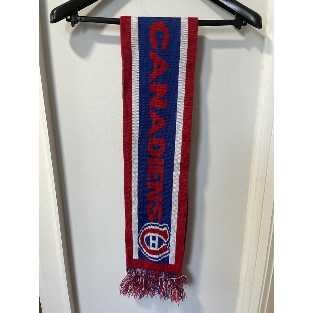 NHL Montreal Canadiens Scarf Red White Blue Knit Hockey Fan Scarf Fringe Logo